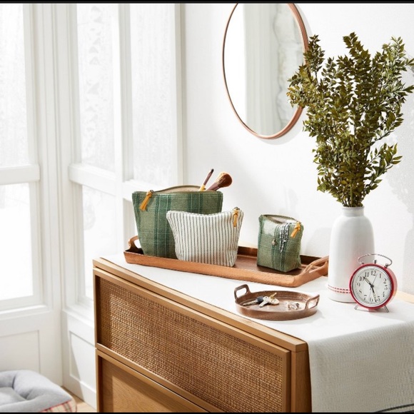 Hearth & Hand with Magnolia 3 piece travel pouch set+Green stripes green plaid. - Picture 3 of 7